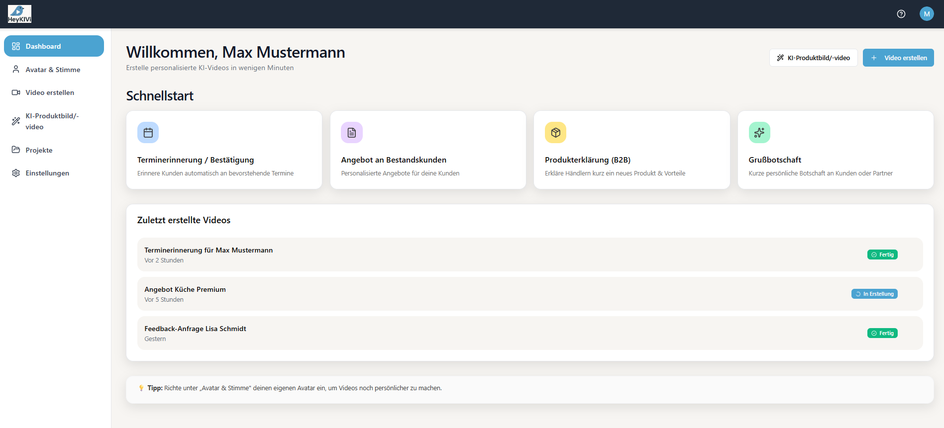 HeyKIVi Dashboard - Video-Plattform