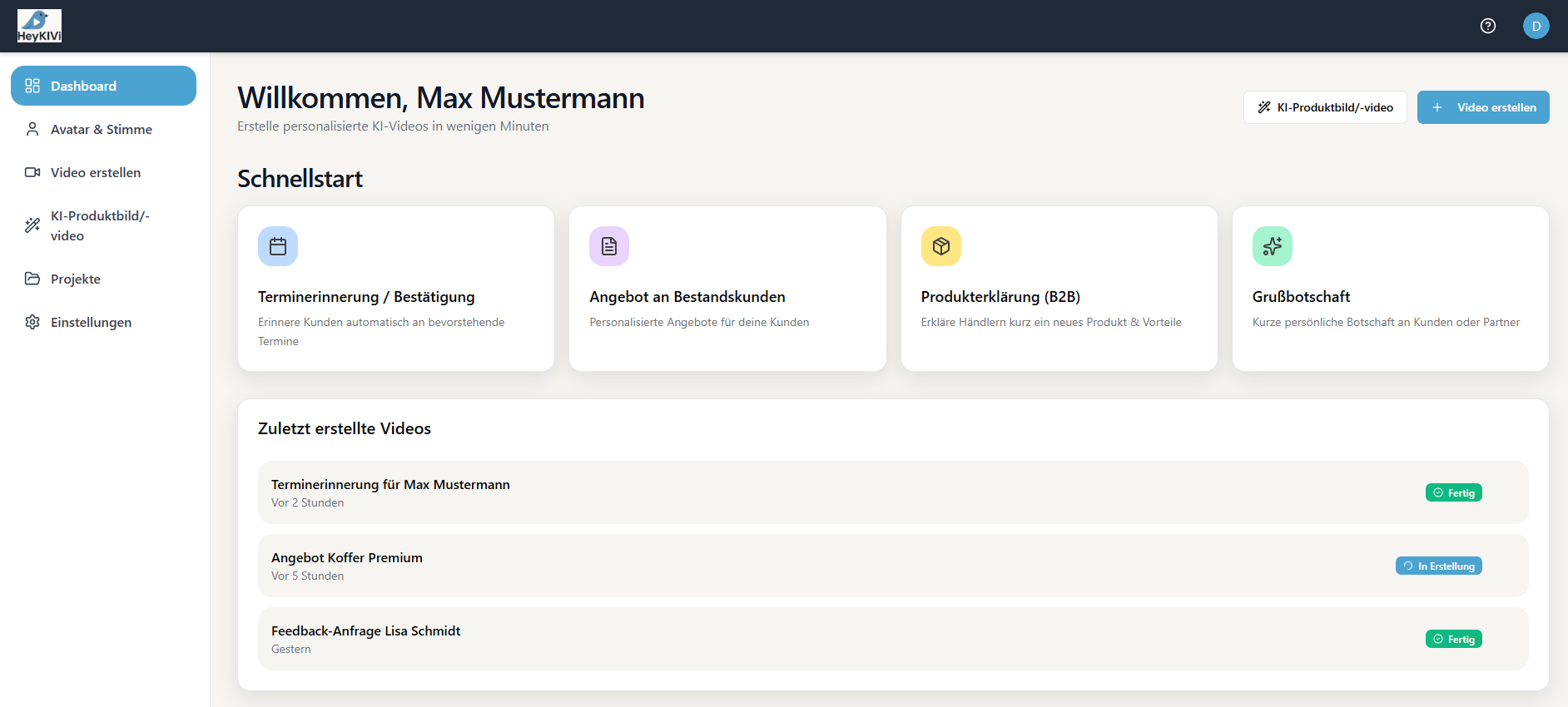 HeyKIVi Dashboard - Video-Plattform
